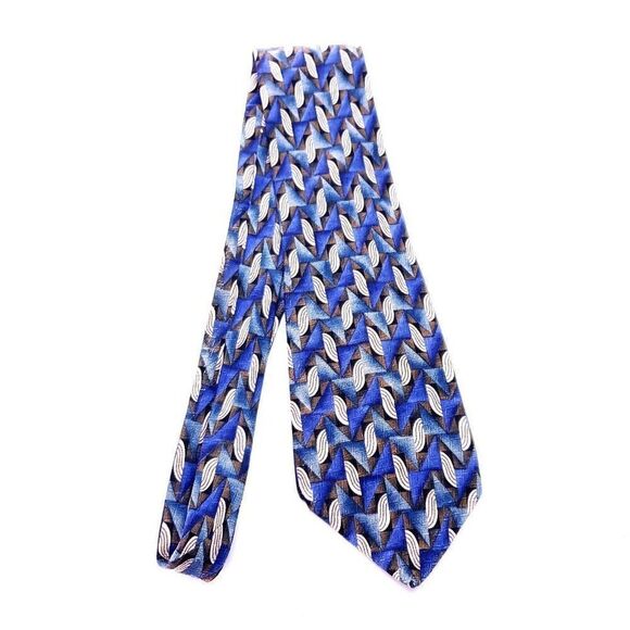 Countess Mara Blue Silk Tie Woven Wide Motif Novelty - Picture 5 of 5